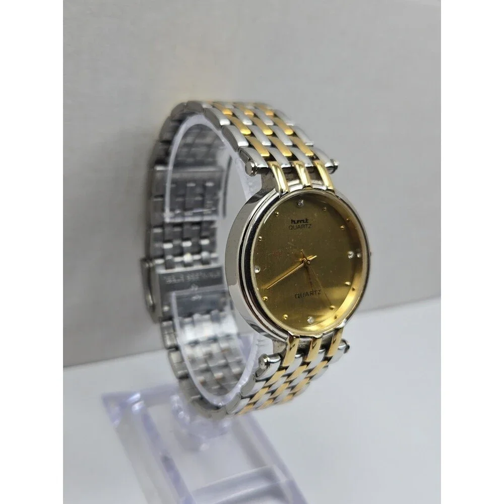 Vintage HMT Swarna Quartz Gold Silver Two Tone Gold 31mm Watch New Battery